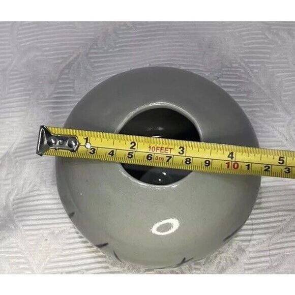Pottery Vase Round Gray Blue Grass Narrow Opening Studio 3.25”H Signed BP - Picture 8 of 8